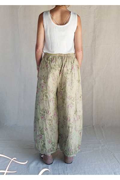 Les Ours Pantalon Gus Fleurs verveine Popeline