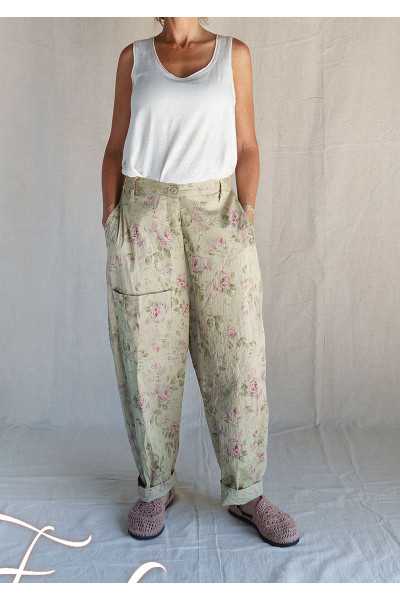 Les Ours Pantalon Gaston Fleurs verveine Popeline