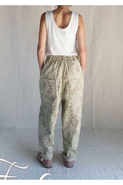 Les Ours Pantalon Gaston Fleurs verveine Popeline