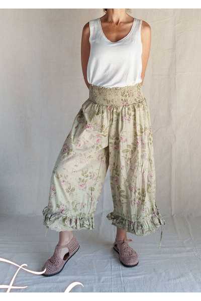 Les Ours Pantalon Robert Fleurs verveine voile de coton