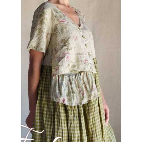 Les Ours Robe Rina Vichy vert lin