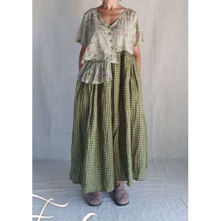 Les Ours Robe Rina Vichy vert lin