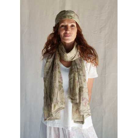 Les Ours Echarpe Pauline verveine fleurs coton