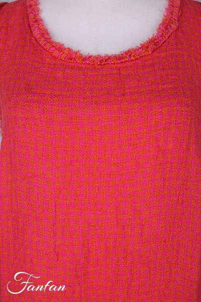 Grizas Robe 91884-L-422 en lin gaufré rouge et orange