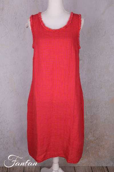 Grizas Robe 91884-L-422 en lin gaufré rouge et orange