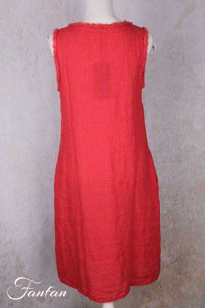 Grizas Robe 91884-L-422 en lin gaufré rouge et orange