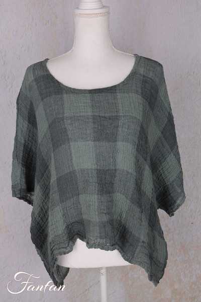 Grizas Top 52745-L-416 en lin gaufré vert