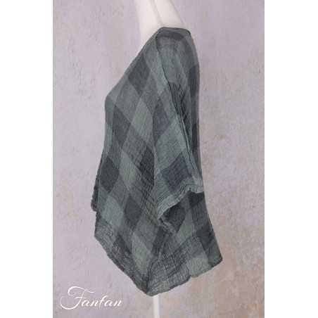 Grizas Top 52745-L-416 en lin gaufré vert