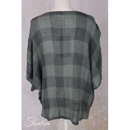Grizas Top 52745-L-416 en lin gaufré vert