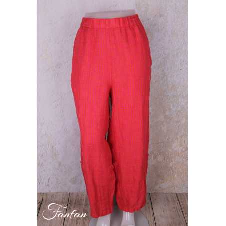 Grizas Pantalon 3858-L-422 en lin gaufré rouge et orange