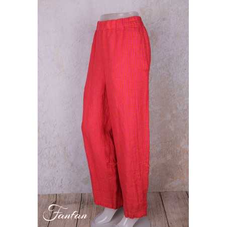 Grizas Pantalon 3858-L-422 en lin gaufré rouge et orange