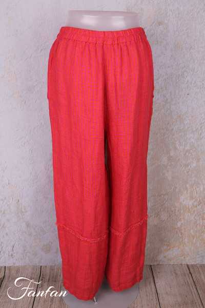 Grizas Pantalon 3858-L-422 en lin gaufré rouge et orange