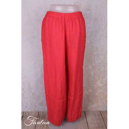 Grizas Pantalon 3858-L-422 en lin gaufré rouge et orange
