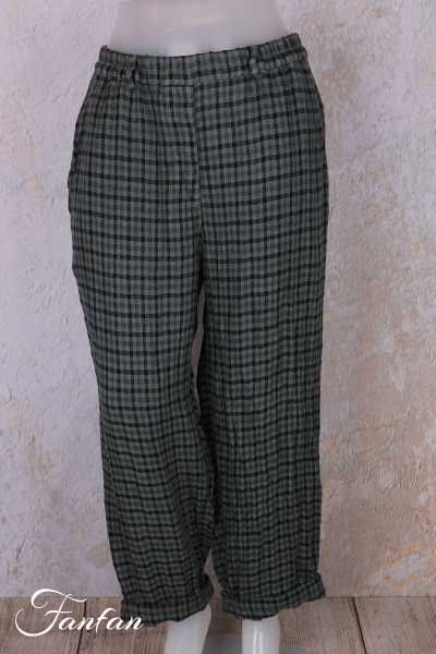 Grizas Pantalon 3713-L-425 lin gaufré petit carreau vert et noir