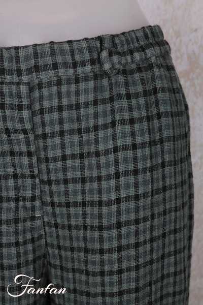 Grizas Pantalon 3713-L-425 lin gaufré petit carreau vert et noir