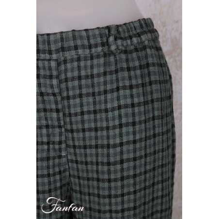 Grizas Pantalon 3713-L-425 lin gaufré petit carreau vert et noir