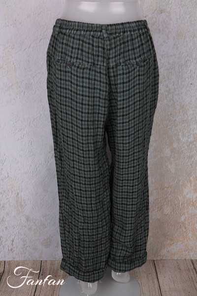 Grizas Pantalon 3713-L-425 lin gaufré petit carreau vert et noir