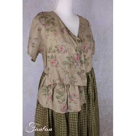 Les Ours Robe Rina Vichy vert lin