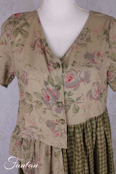 Les Ours Robe Rina Vichy vert lin