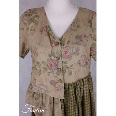 Les Ours Robe Rina Vichy vert lin