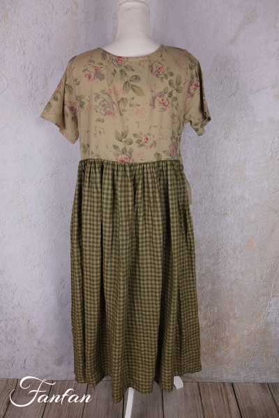 Les Ours Robe Rina Vichy vert lin