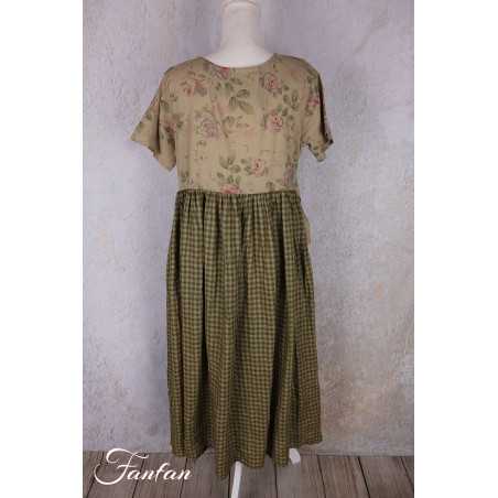 Les Ours Robe Rina Vichy vert lin