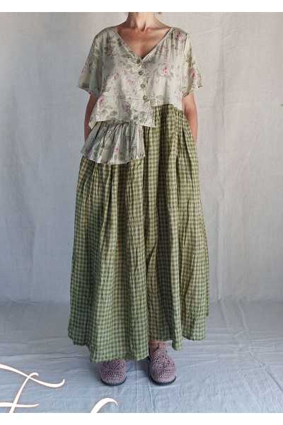 Les Ours Robe Rina Vichy vert lin