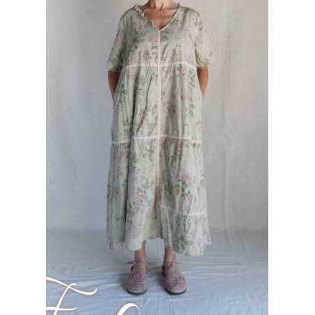 Les Ours Robe Sango Fleurs verveine coton