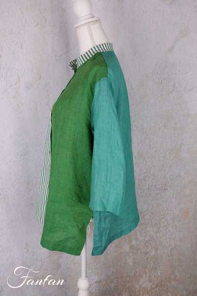 Alembika Chemise RT362 Breeze lin et coton vert rayures