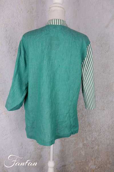 Alembika Chemise RT362 Breeze lin et coton vert rayures