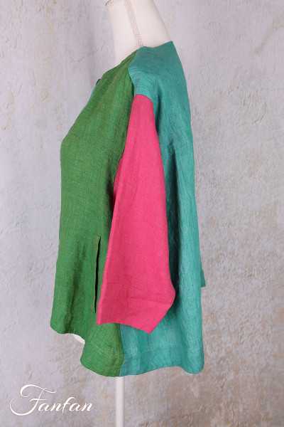 Alembika Veste RJ374T Tropical lin vert et fuchsia