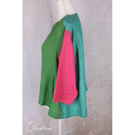Alembika Veste RJ374T Tropical lin vert et fuchsia