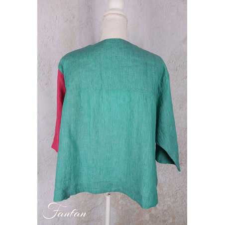 Alembika Veste RJ374T Tropical lin vert et fuchsia
