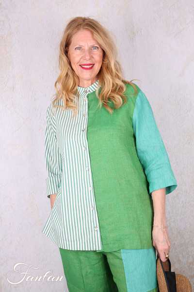 Alembika Chemise RT362 Breeze lin et coton vert rayures