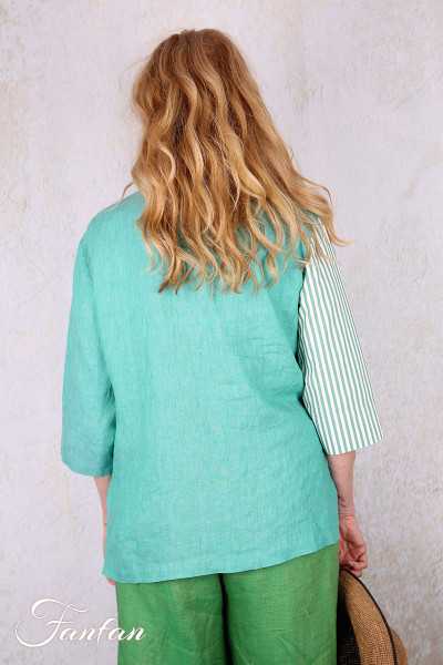 Alembika Chemise RT362 Breeze lin et coton vert rayures