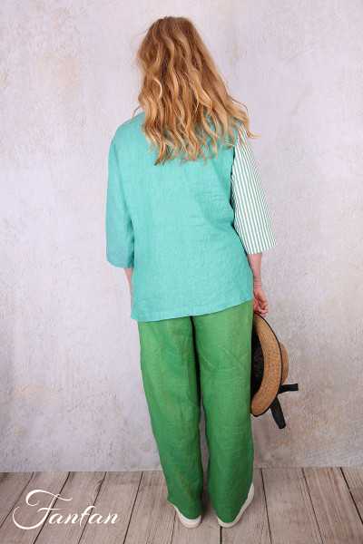 Alembika Chemise RT362 Breeze lin et coton vert rayures