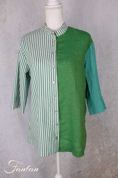 Alembika Chemise RT362 Breeze lin et coton vert rayures