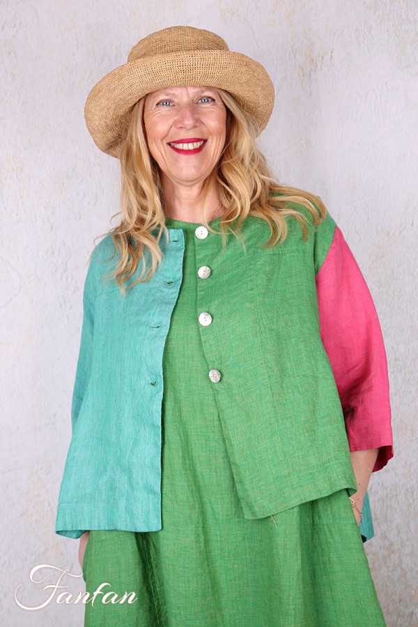 Alembika Veste RJ374T Tropical lin vert et fuchsia
