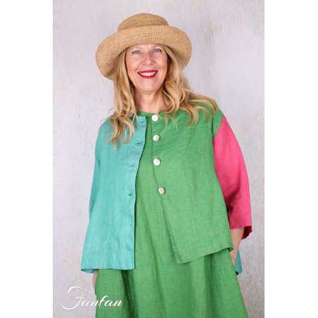 Alembika Veste RJ374T Tropical lin vert et fuchsia