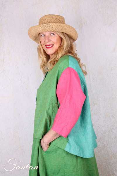 Alembika Veste RJ374T Tropical lin vert et fuchsia
