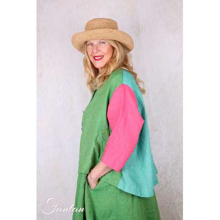 Alembika Veste RJ374T Tropical lin vert et fuchsia