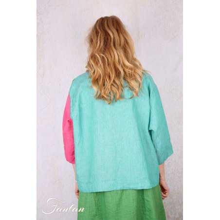 Alembika Veste RJ374T Tropical lin vert et fuchsia