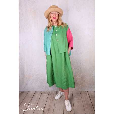 Alembika Veste RJ374T Tropical lin vert et fuchsia