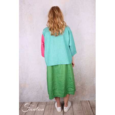Alembika Veste RJ374T Tropical lin vert et fuchsia