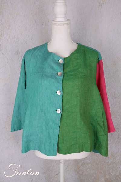 Alembika Veste RJ374T Tropical lin vert et fuchsia