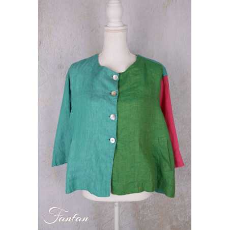 Alembika Veste RJ374T Tropical lin vert et fuchsia