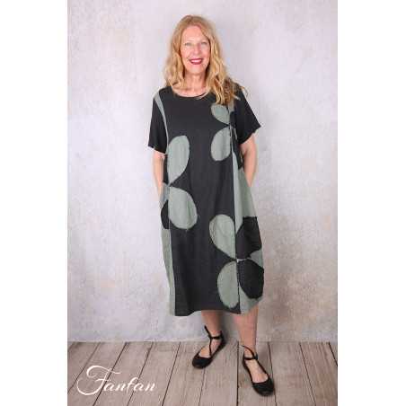 Grizas Robe 91830-L532-17 en lin noir et vert