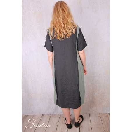 Grizas Robe 91830-L532-17 en lin noir et vert