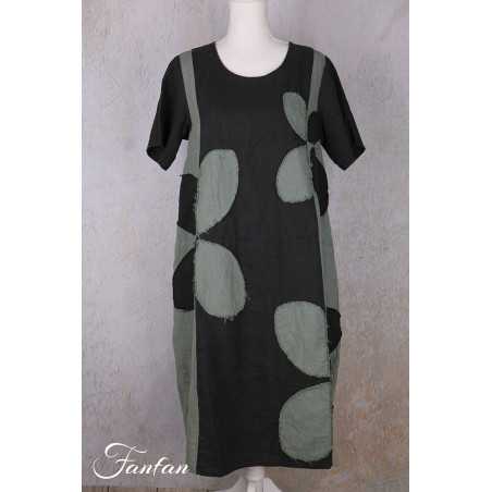 Grizas Robe 91830-L532-17 en lin noir et vert
