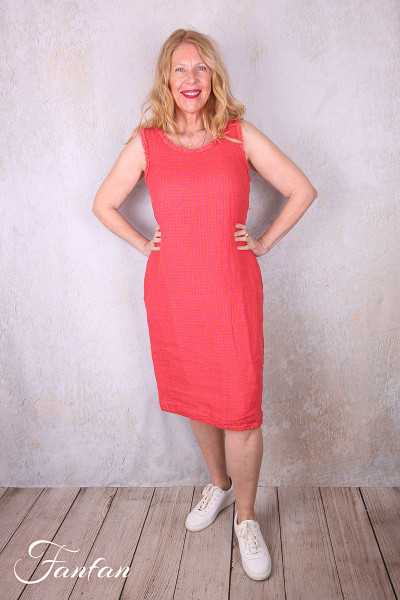 Grizas Robe 91884-L-422 en lin gaufré rouge et orange